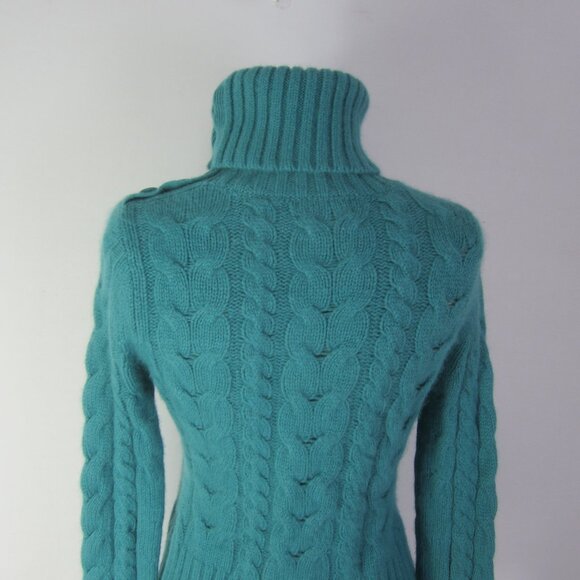 Vtg Banana Republic Women Small Turquoise Blue LS Cable Knit Angora Wool Sweater - Picture 12 of 12